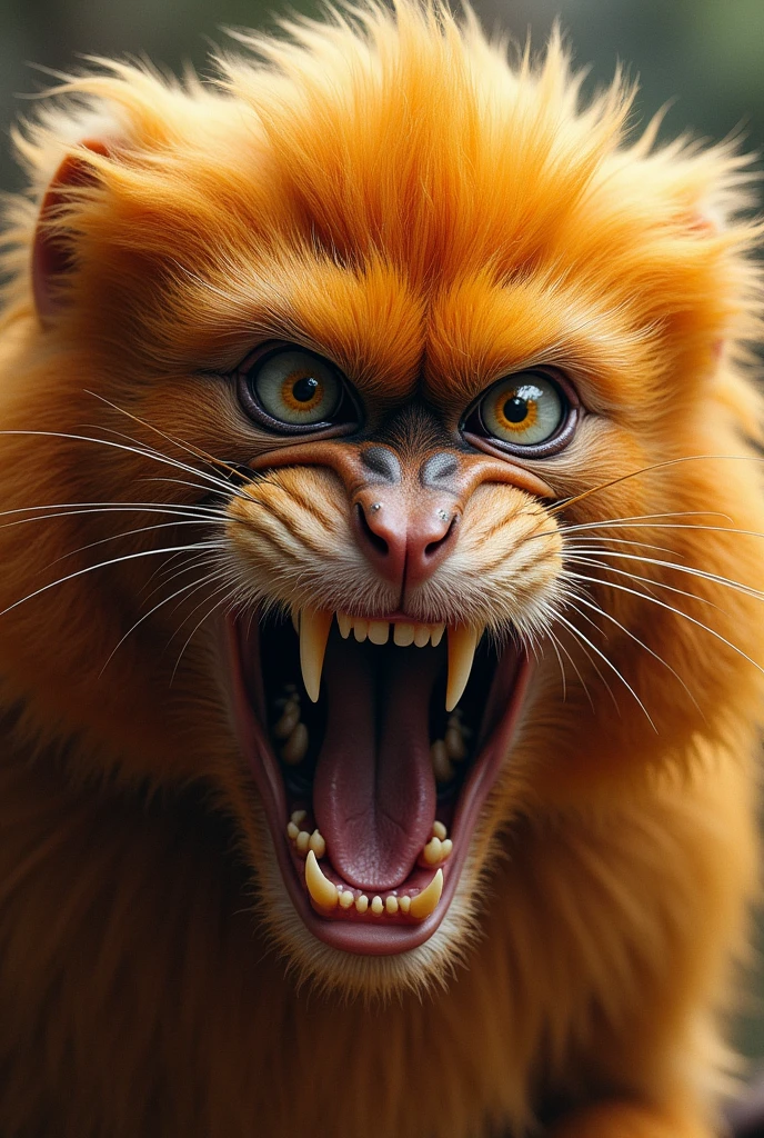 there is an orange animal cat with octopus tentacles in your mouth, teeth and tentacles, many suckered tentacles, cat detailed