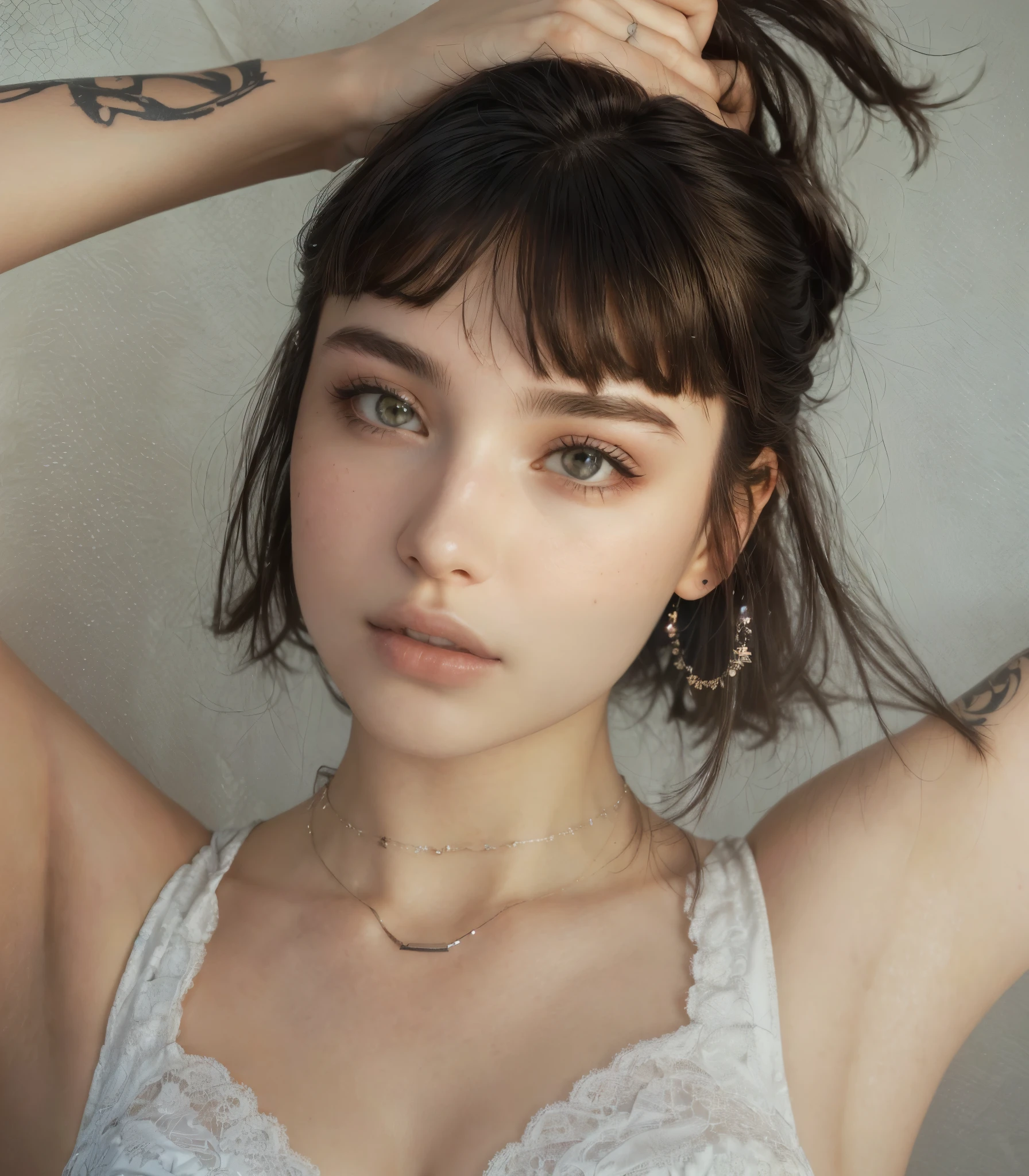 mulher loira com piercings e piercings no rosto, piercing de septo, piercing de nariz, piercing no nariz, chrome piercings faciais, franja branca, piercings faciais, hair franja branca hair, franja branca, piercings faciais,  cabelo prateado, colar de piercings, small lips, nariz pontudo, small heart-shaped face, anel elden inspirado
