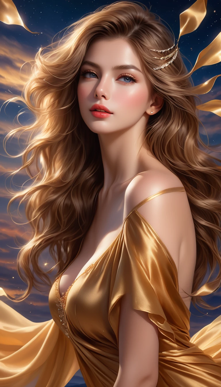 best quality, masterpiece, upper body,
(adult:1.6) hungarian woman, (smirk:0.4), arms behind head,
braided golden hair,
sparkling eyes,
victorian sundress,
floating light particles, centered,