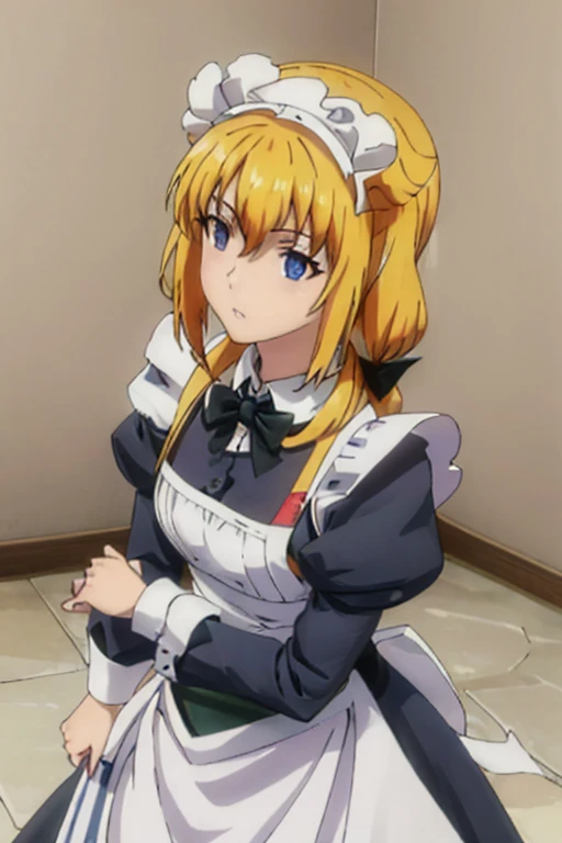 1solo girl female Roxxane, cute, maid victorian, maid apron, straight face, dazed, Body position: Standing, straight, symmetrical, barefoot, fluffy ears, milf bimbo lustful smirking smile red blush red cheeks, chain leash, kneeling, shackles, leather black collar slave, 2 high ponytails