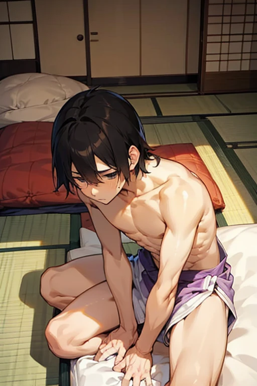 straight shoulder lenght hair, black hair, purple eyes, drunk, anal enema, wine bottle anal insertion, hentai, nude, round breasts, fit body, round ass, ass up, face on the floor