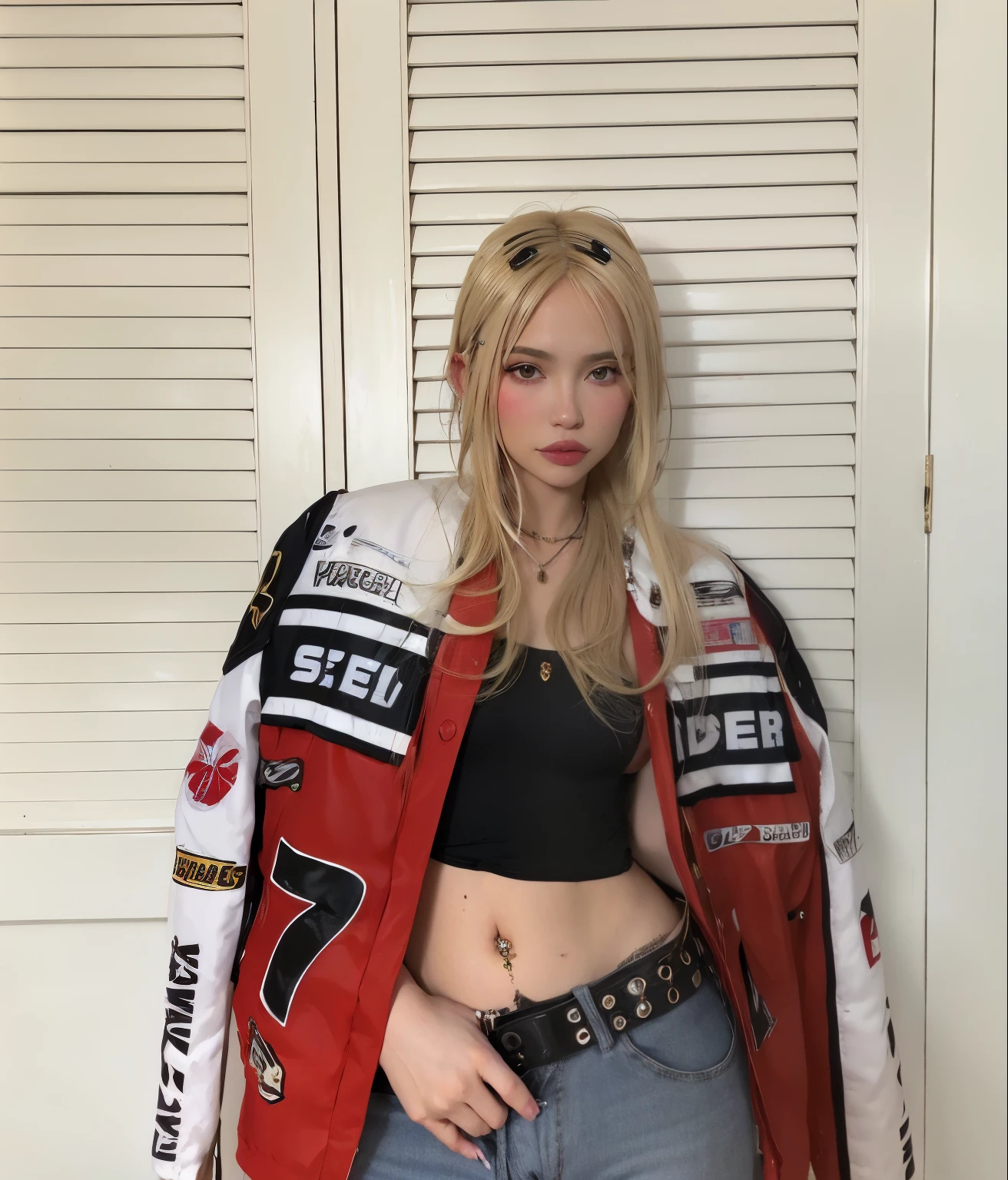 Blonde woman with long hair and piercings posing for a photo..., with long blonde hair, with long blonde hair, Perfect white hair girl, Ava Max, tifa lockhart  with blonde hair, pale porcelain white skin, anime girl in real life,  with blonde hair, extremely blonde hair, very blonde hair, with long blonde hair, His hair is blonde