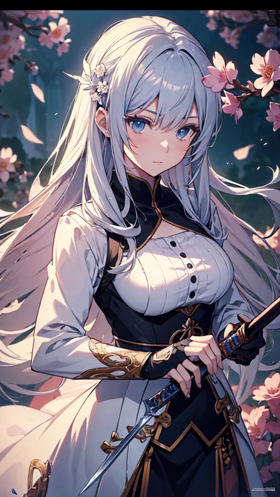 Close-up of a woman holding a sword and flowers, detailed Anime Artwork, detailed Anime Art, knife, clean detailed Anime Art, Anime-style artwork, Written by Kano Tan&#39;yū, Anime Artwork, yandere intricate, From the Sengoku period, detailed digital Anime Art, Anime Art, detailed key Anime Art, Sengoku period art style