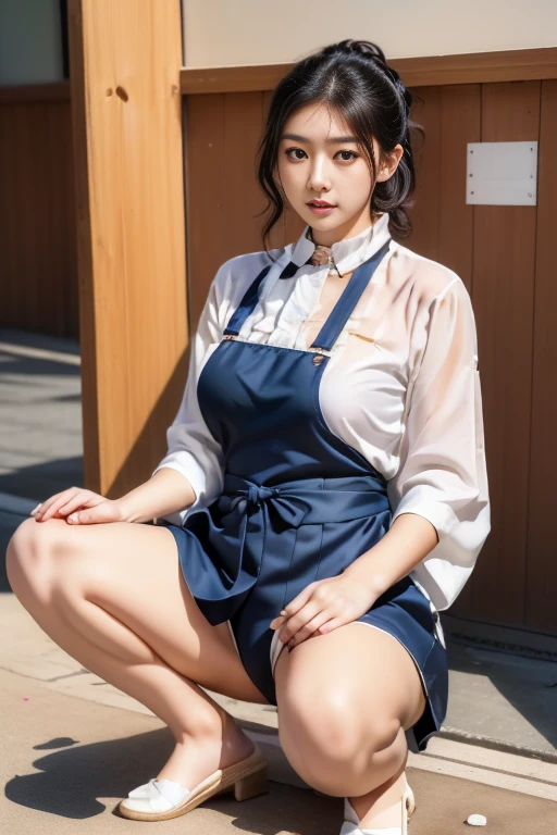 (Practical, photo-Practical, best quality, masterpiece), Intricate details, Extremely detailed, (Frontal photography, For the audience), Solitary, A Japanese character, (Half squat with legs spread:1.5), (Dressed waitress, gout:1.3), (Huge breasts), Black Hair, Short Bob Hairstyle, Pale skin, Delicate face, Delicate eyes, Delicate nose, (Own, Excessive urination, She is urinating:1.5), (Urine dripping on the ground, There is a urine pit, There are urine stains, ashamed:1.2),, Photo Background, indoors, Coffee Shop,