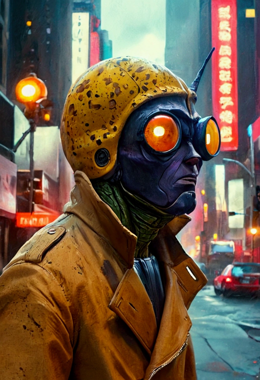 (((Perfect cell))),a humanoid cockroach in a trench coat and a wax human mask, attempting to mimic humans in new york city, hyper-realistic, cinematic lighting, moody, dark, gritty, cyberpunk, intricate details, award-winning concept art, 8k, photorealistic, masterpiece