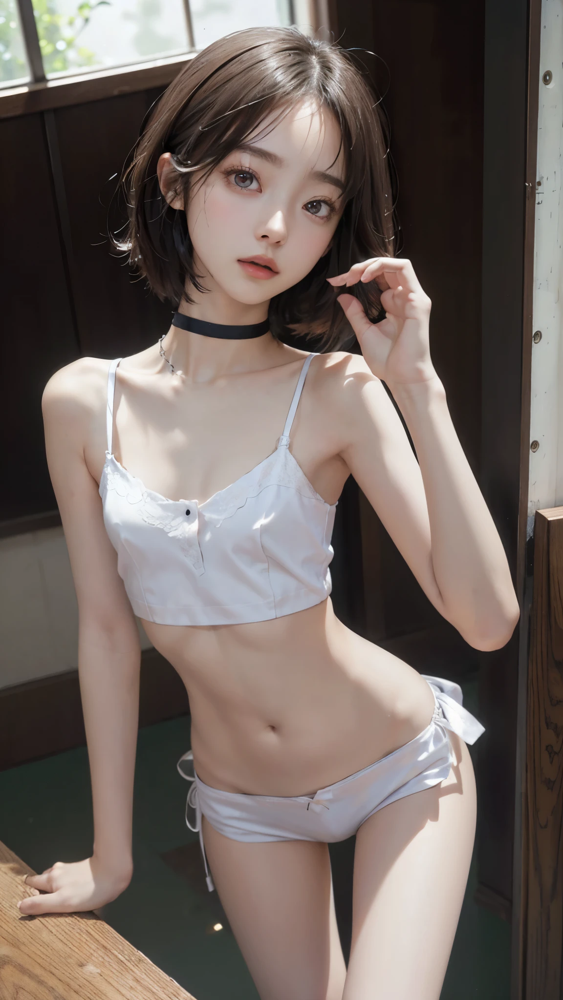 wearing little silk panties, random color panties, Japanese, high school girls, (((flat chest))), (flat chest:1.1), Perfect Face, two girls, Beautiful big eyes, twins, Masterpiece, Best quality, offcial art, Extremely detailed Cg Unity 8K wallpaper, 2 girls, cute female, hair adornments, Crop top, ribbon_choker necklace, leg belt, masterpiece, (((flat chest))), (flat chest:1.1), best quality, A-cup, Small breasts, detailed face, Thin legs, long legs, too long legs, Beautiful face, lovely, Cute twin girls, Long thin legs, thin thighs, High-resolution model, High detail, high quality, Very detailed, Ultra high definition, Textured skin, Anatomically correct, Anatomically correct, Ultra high definition, Very detailed, Textured skin,