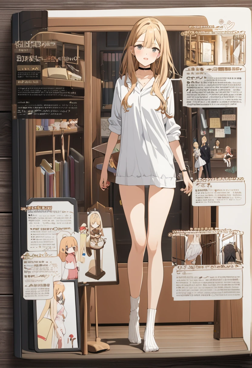 ((Character design sheet)), Browsing Caution. (masterpiece, Highest quality, so beautiful, Very detailed), Intricate details, kitagawa marin, sono bisque doll wa koi wo suru, blonde, Black choker, Browsing Caution, high school girl.日本のhigh school girl.Ribbed socks。.naked.She was raped as punishment and the next day she went to school as a sex slave..