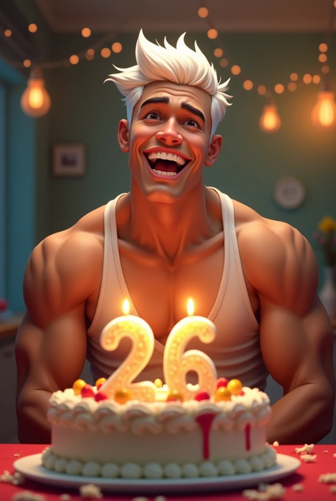 best quality, masterpiece, handsome polynesian man, tan skin, wavy dark hair, round eyes, holds a birthday cake and fucks it, messy icing and frosting on face and body, sexy, gay, homoerotic, perfection, no watermark, no logo, no signature