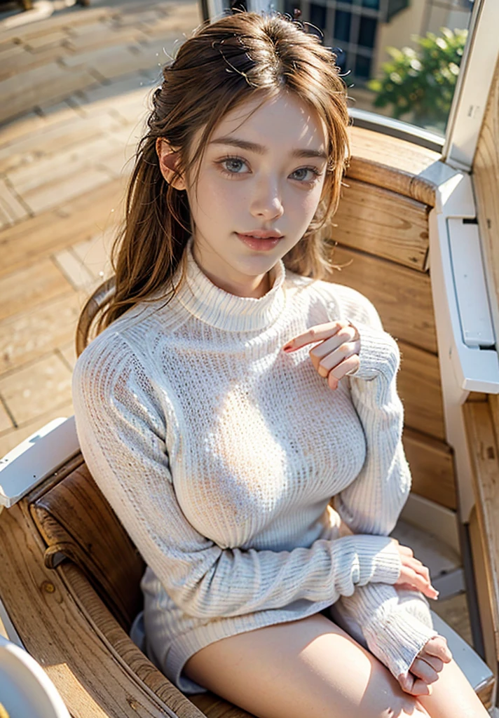 Very beautiful asian girl,alone,Mature Woman,路上でalone,White turtleneck long sleeve sweater,Denim shorts,supermodel figures,Supermodel Height,Very beautiful girl,Perfect diagram example,Slim and toned body,Toned figure,plump,Perfect body curves,Skin,Transparent and refined skin(Advanced Skin Details:1.1)The perfect Korean idol face,Nice and beautiful smile,Long golden hair,Light golden wavy hair,Transparent and fine hair(Premium Hair Detail:1.1),Exquisite eye makeup,Subtle eye detail,blue eyes(Advanced Eye Details:1.1)Best example of 4 fingers and 1 thumb,Perfectly balanced thighs and calves(jade feet)Put on earrings,Choker Necklace,bracelet,Sweater Series,Jeans Series,Photographic works,Best Work,Highest quality,Very sophisticated,Very high resolution,aloneの撮影