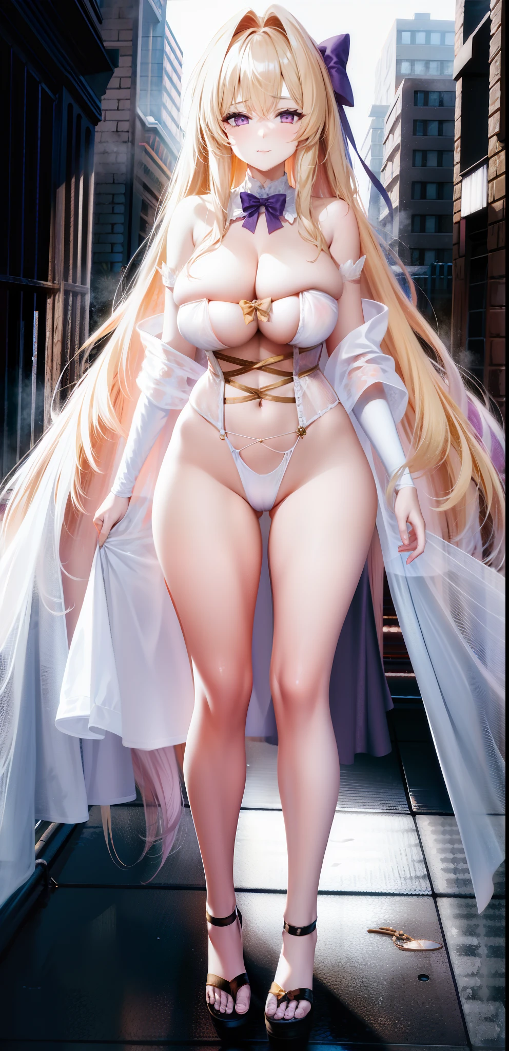 ((masterpiece)), ((Ultra quality)), ((super detailed)), ((high resolution)) ,((8k)), a beautiful woman, ((She is one of the most famous female Priest)), unparalleled beauty, ((large breast)), ((large ass)), ((deep cleavage)), slim waist, chest out, ultra detailed face, perfect skin, (((long blonde straight hair))), ((Green eyes)), detailed eyes, whole body image, (((anime))), ((glamorous)), ((Age 28)), ((incredibly beautiful woman)), ((The H cup bust:1.2)),  ((((See-through negligee, Pure white underwear)))),  ((beautiful breasts)), beautiful legs, 8 life size, anime, ((charm)), ((Grown-up face)), ((Perfect fingers)), ((Bewitching)), ((((Up close)))), ((((A reassuring smile)))), ((Sexually attractive)), ((Secret Room, Late-night secret meeting)),