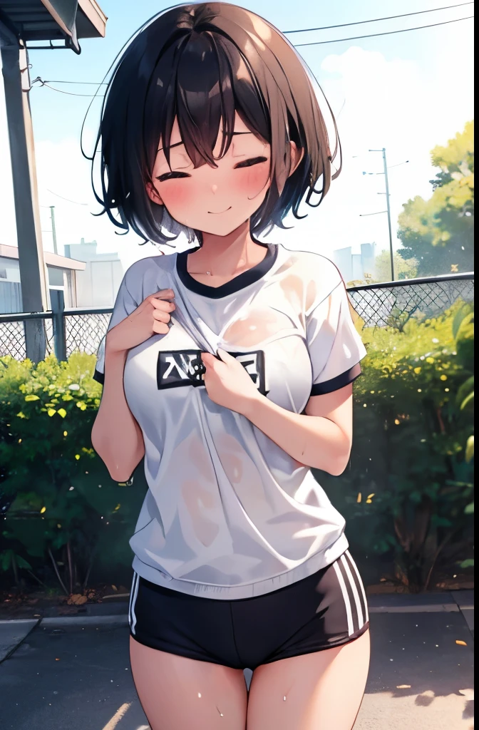 (1 female), short bob, 18 years old, Japanese, brown eyes, brown hair, slim, (flat chest), high school girl, classroom,
transparent T-shirt, (mint green bra undershirt: 0.6), bra visible through clothes,