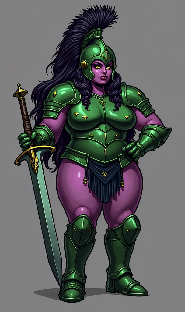 (((solo))), female-orc, tall, High quality, highly detailed, masterpiece, RAW photo, best quality, (small biceps), (cute feminine face), ((no abs belly), thin waist, (((green skin))), (thin hips), big nose, thick lip, black hair, ((loose hair)), long hair, (pleasure), very sweaty, wet, cinematic lighting, lush illumination, (thin arms), (thin legs), big lips, small breasts, muted colors, (((leather armor, long skirt))), belts, (((big pauldrons, intricate details))), (((fur cape))), boots, (full size))