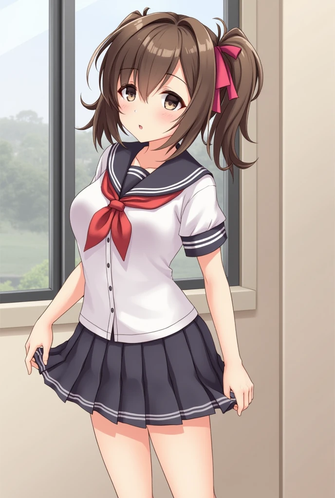 High school girls、Big Tits、とてつもなく大きいtits、Take off your clothes、Undress、tits、skirtをたくし上げる、Show your pants、No bra、A mocking smile、Glare、Double teeth、Sailor suit、skirt、Twin tails