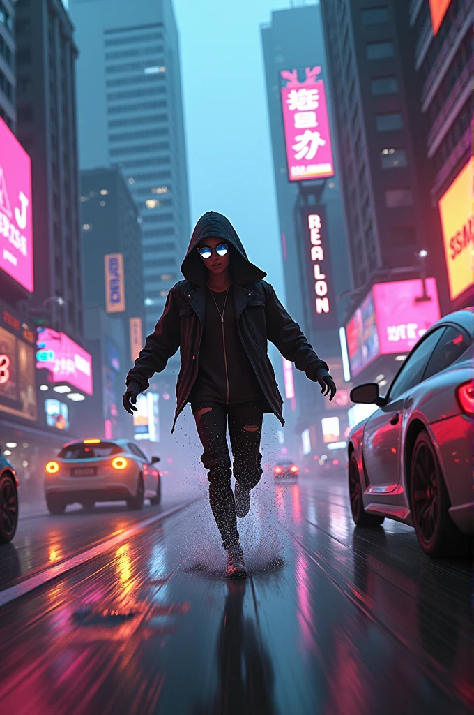 tom cruise, loish, jeremy mann, full body shot, character sheet, lightningwave, 3d, cgi, glowing neon, cyberpunk, streetwear outfit, ☂️, neon city --auto --s2