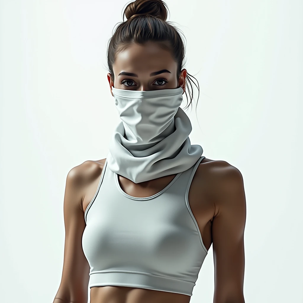 score_9,score_8_up,score_7_up, masterpiece, source_photo, (realistic:1.4), 4K, simple background, amazing depth, double exposure, surreal, intricately detailed, perfect balanced, deep fine borders, artistic photorealism, smooth, squatting,
1girl, japanese girl, mature female, long hair, blonde hair, (blindfold:1.4), (black mouth mask), white sport bra, white yoga pants, large breasts, crop top, large breasts, navel, cameltoe, wet clotch,