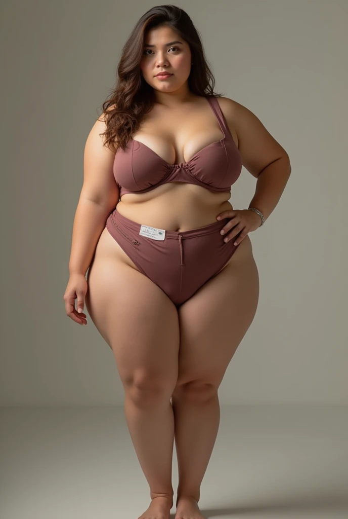Beautiful middle age Women having large thick thighs ,big breast wear bikini standing in bathroom