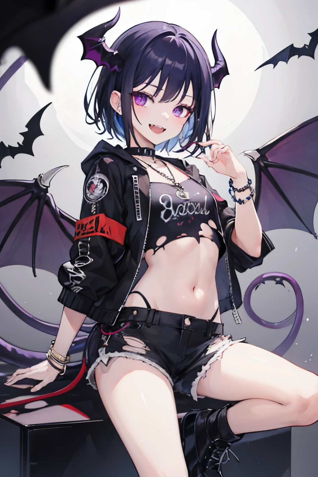 As a civilian, Fei is often found wearing a black leather jacket. Underneath, she wears a black t-shirt with a dragon design below the collar. The design itself has a pink dragon and white clouds, with a pair of blue jeans, accompanied by a pair of sunglasses that she wears on the top of her head. She also wears a pair of white tennis shoes. SPARKLE; GLITTER