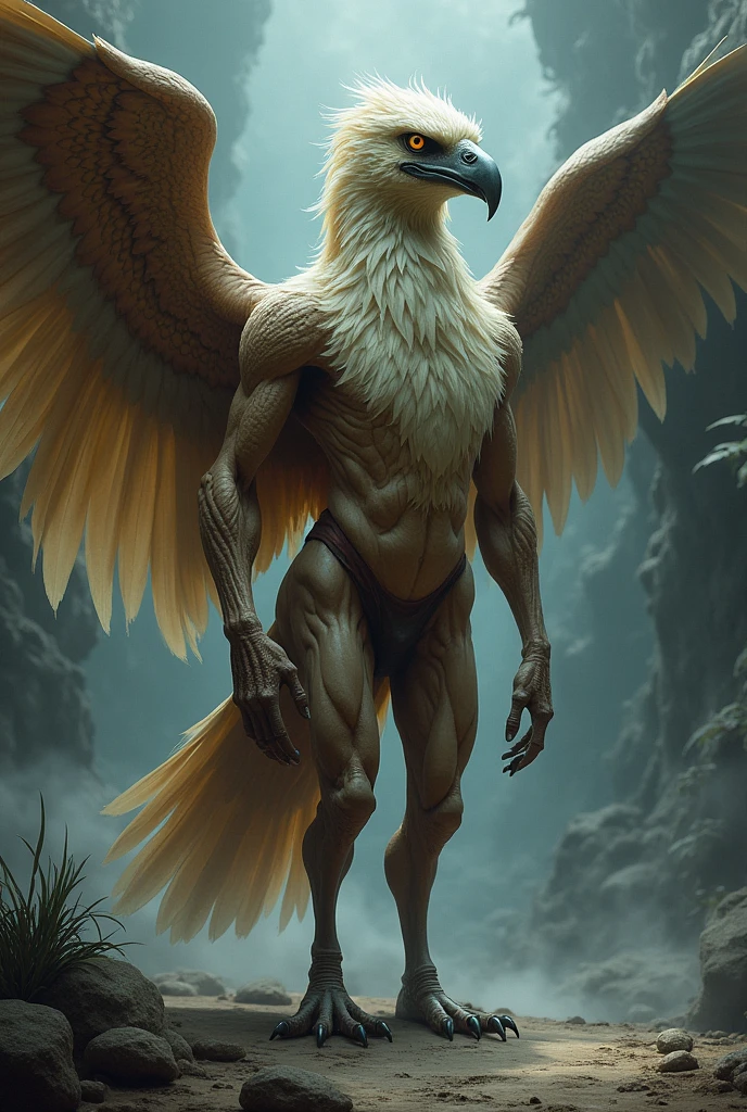 Anthro male eagle, solo, masterpiece, best art, renaissance painting, detailed eyes, detailed body, claws, tall, topless, pecs, abs, nipples, swinging penis, expressive eyes, dynamic action pose, flying, wings, 