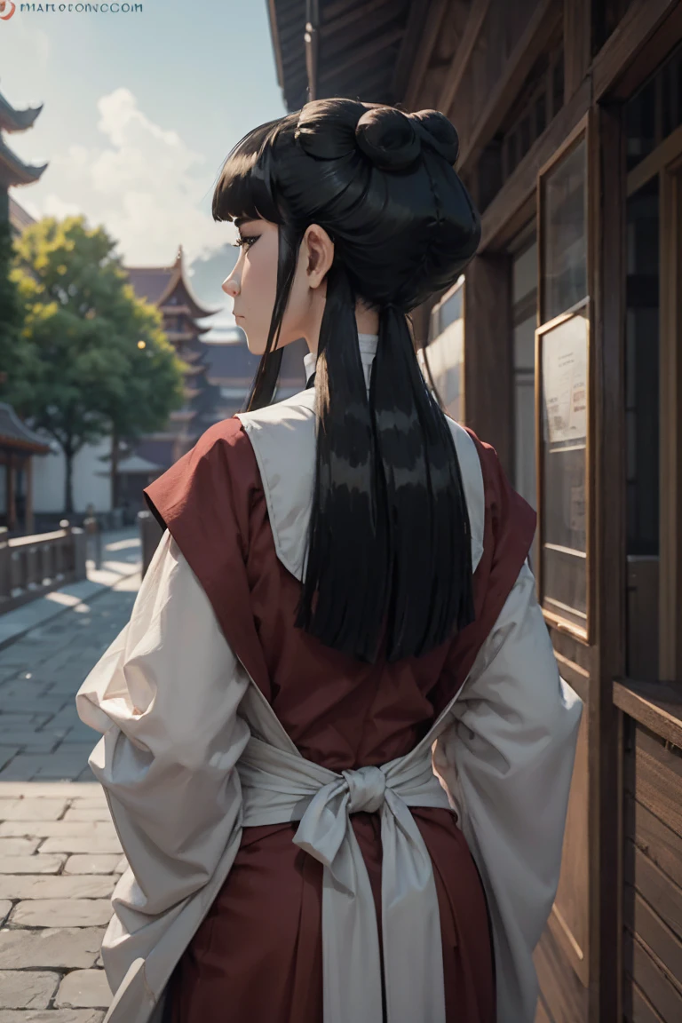 8k, ray tracing, vibrant colors, (1girl), (solo:1.4), (mai:1.4), chinese clothes, black hair, long hair, sidelocks, (from behind), masterpiece, sharp focus, Best Quality, depth of field, cinematic lighting, very detailed clothes, perfect hair, Rich in details and textures, masterpiece, Best Quality, beautiful girl, Sun light, chiaroscuro, (perfect hands:0.7, Clean hands:0.7), ((((Professional photography)))), ((Dream)), Whole body, outdoors
