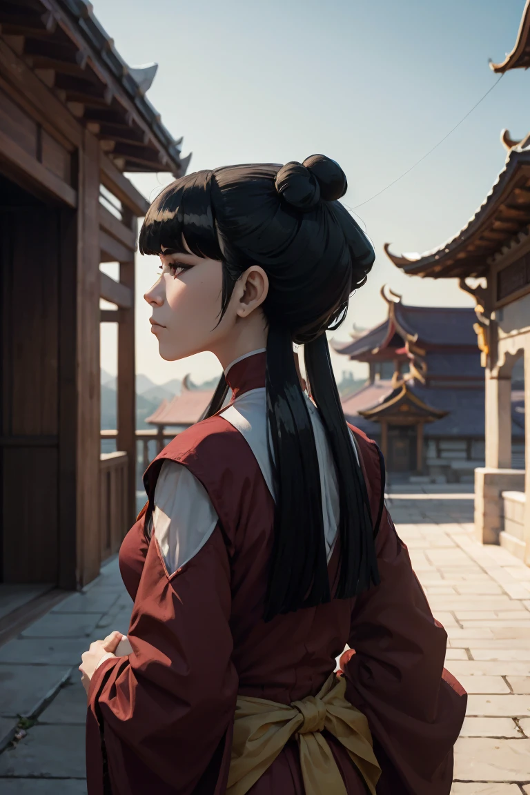 8k, ray tracing, vibrant colors, (1girl), (solo:1.4), (mai:1.4), chinese clothes, black hair, long hair, sidelocks, (from behind), masterpiece, sharp focus, Best Quality, depth of field, cinematic lighting, very detailed clothes, perfect hair, Rich in details and textures, masterpiece, Best Quality, beautiful girl, Sun light, chiaroscuro, (perfect hands:0.7, Clean hands:0.7), ((((Professional photography)))), ((Dream)), Whole body, outdoors
