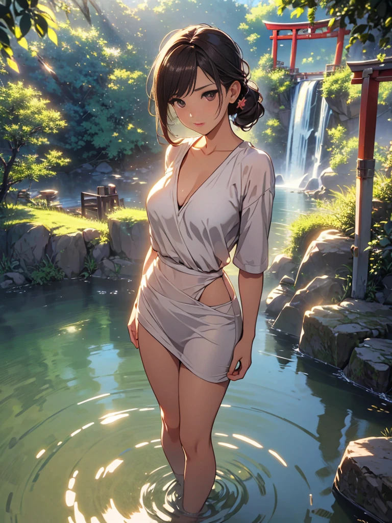 born, masterpiece, Ultra-fine photography,, 最high quality, Ultra-high resolution, ((Nature)), (((Great Falls))), (((Fantastic sky background))), (((Spectacular landscapes))), (((Magnificent sky background))), (((A magnificent torii gate:1))), ((Big waterfall)), ((fleshy body)), ((Glamorous body)), ((Lewd pose)), (((A beautiful woman bathing in water from a waterfall))), (((Drenched white blouse))), (((Wearing sexy panties))), ((Bob Cut Hair)), ((A composition that makes you think about the future)),(((Photogenic beauty))), Realistic, ((Sparkling Splash)), (((Solemn atmosphere))), (Stunningly beautiful woman), ((Golden ratio of the face)), ((Beautiful light reflection)), ((Full body portrait)), ((Glamorous body)), (Perfect anatomy), (Perfect anatomical toes),Amazingly beautiful, Dynamic pose, Delicate face, bornきbornきとした目,Highly detailed background, Detailed face, Detailed busy background, nice, High definition skin, Realistic skin details,8k,Digital single-lens reflex camera, high quality,Photorealism,View from below, (最high quality, 8k, masterpiece: 1.3),Ultra-high resolution,Shot with Canon EOS R 6, Perfect anatomy, Perfect anatomical fingertips, Dark brown hair: 1.1, Ultra detailed face, Detailed lips, Fine grain, double eyelid, charm,masterpiece, 最high quality, Looking into the distance, Beautiful Face, Freeze, Stunned, Dynamic pose, Highly detailed background, Detailed face, Detailed busy background, nice, High definition skin, Realistic skin details,8k,Digital single-lens reflex camera, high quality,Photorealism,View from below,NSFW,(最high quality, 8k, masterpiece: 1.3),Ultra-high resolution,Shot with Canon EOS R 6, Dark brown hair: 1.1, Ultra detailed face, Detailed lips, Almond-shaped eyes, double eyelid,A beautiful Japanese wife, charm的,