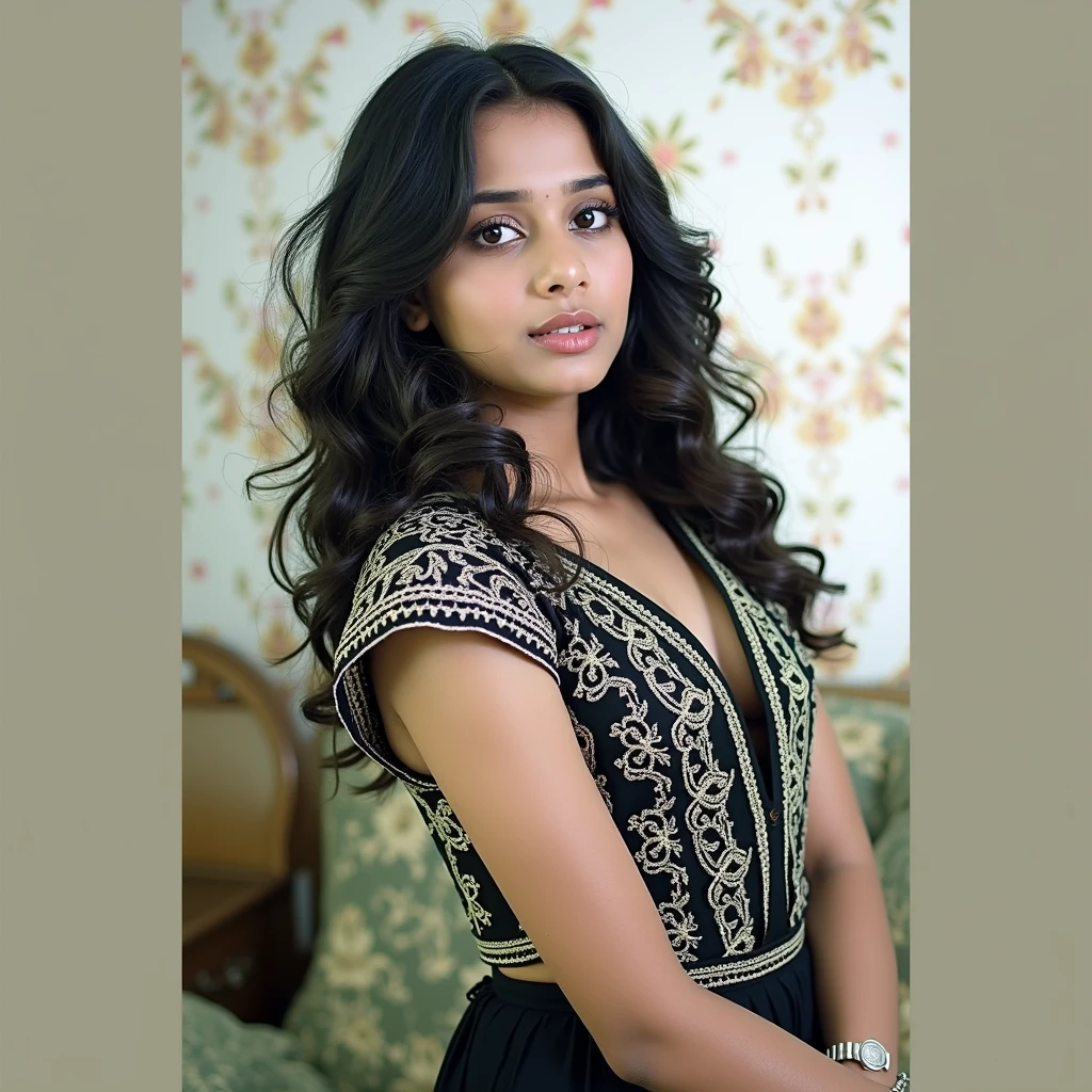 Indian mallu dark woman wearing lingerie, bedroom, deep cleavage, strapless blouse, curvy, tall, hourglass figure, big ass, seductive, detailed cute face, full lips, smiling, hyper realistic,8k uhd, digital SLR camera, soft light, high quality, film grain,high detail,UHD, masterpiece, accurate, anatomically correct, super detail, high quality, 16k, highres, award winning, ((full body shot)),soft light rays, realistic skin texture, extreme skin details, insane details, intricate details, amazing fine detail, photorealistic, photograph, realistic, realism, photorealism, film grains, lifelike texture, dynamic composition, contrast lighting, sharp focus, raw photo, photon metering, analog photo style, visible navel, visible thighs
