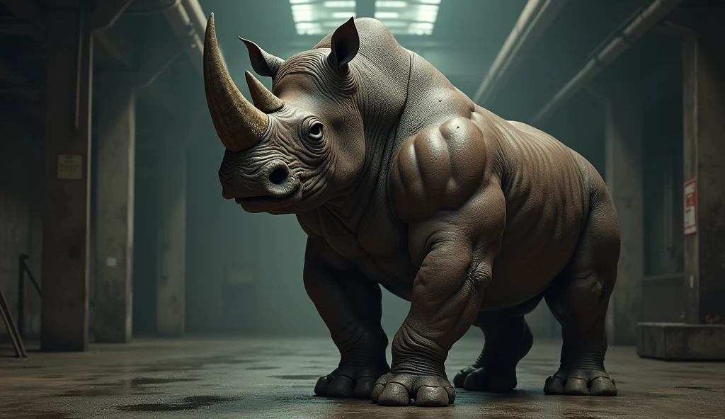 Pitbull female. Ape hybrid. Huge tits. bare feet. Huge feet. Armor. Grey hairy body. Ruined City.