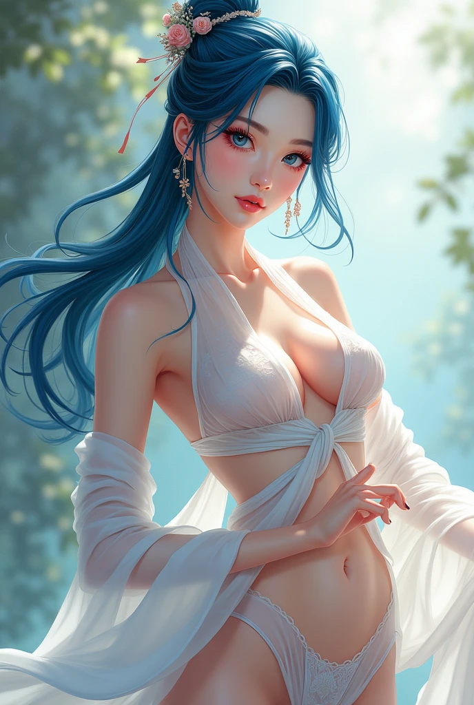 (A Divine goddess), Nine-Tailed Demon Fox, foxes ear, animal ears, animal tails, Dynamic Body Type, (Chinese goddess), beautiful, Splashed Ink, Chinese, 1girl, ((2.5D)), dynamic pose, casual posing, Floating Hair, Beautiful Eyes, Delicate Eyes, Delicate Silhouette, (muscles, muscular abs), (six packs abs:1.3), bare neck, bare nape, perfect neck, perfect body, perfect anatomy, detailed iris, sparkle eyes, star in eyes, enchanting blue eyes, red lips, sharp eyelashes, (multicolored eyes), (bright red hair:1.3), (extremely long hair:1.3), (hair between eyes), (hair over one eye:1.3), (floating hair:1.3), hair pin, hair ornaments, hair garments, detailed collarbone, perfect collarbone, perfect breasts, round breasts, (exposed sideboob), (sideboobs:1.3), Fantasy Art, (nude, completely nude:1.3), (nsfw:1.2), FOV, (Masterpiece), from above, above view, overhead, White Background, (Movie Poster), Sharp, Splash, Cloud, Petals, Empty, Sky, (Wide Angle Lens), Vista