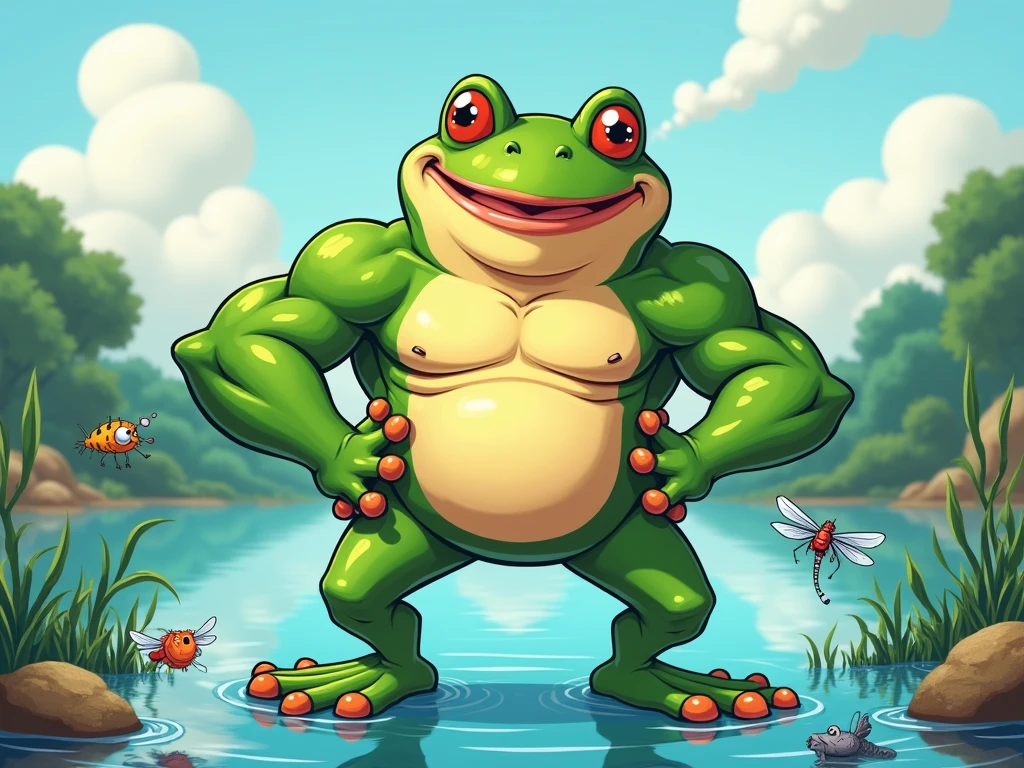 Bara Furry, big pecs, broad shoulders, musclegut, big biceps, anthropomorphic swamp monster, no discernable species, fictional species, fantastical species, inhabiting a swamp in a birch forest, resembles a dragon, resembles an anaconda, resembles an snapping turtle, soft colors, vivid colors, pastel colors, soft shading