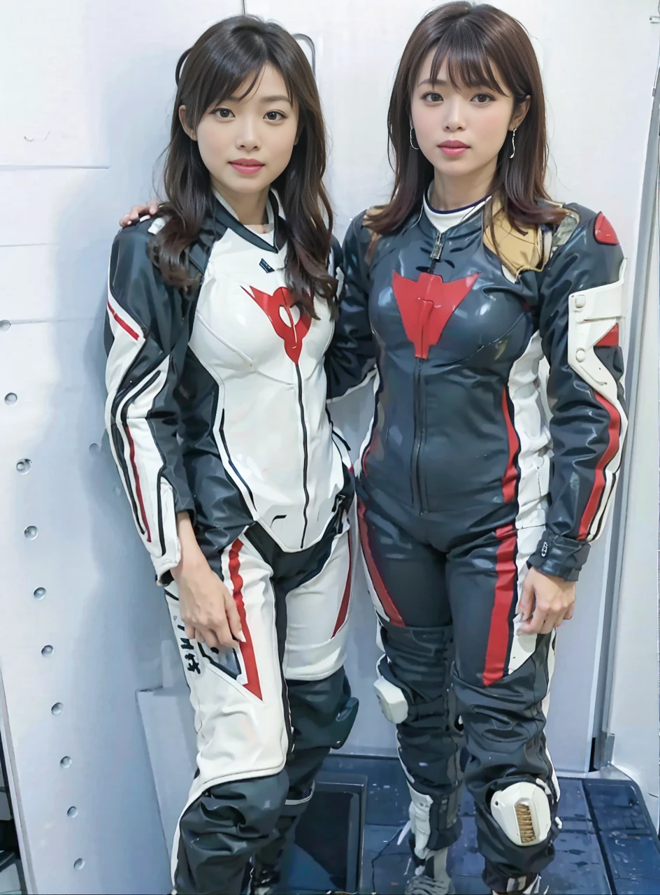 ((Sexy dark-haired American２１20-year-old tall female rider creampied and bukkake) (Standing with legs together in a motorcycle racing suit, gloves and boots)