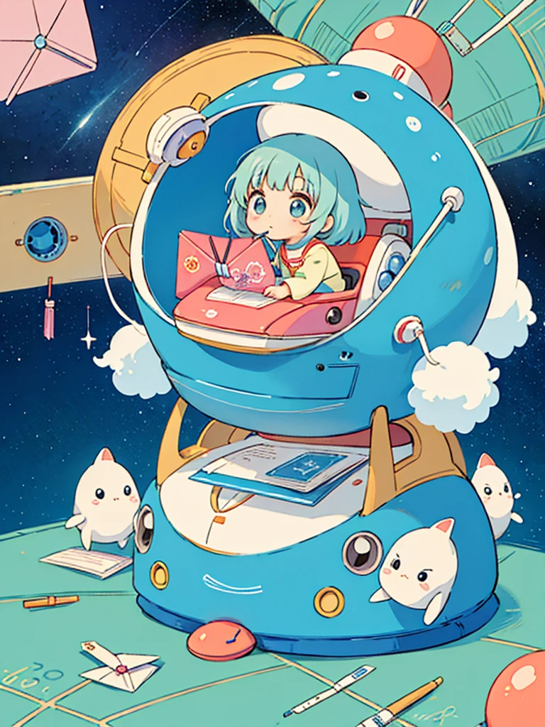 Hayao Mayazaki style, Kawaii Design, The most beautiful girl of all time、Chibi, Cute Aliens, Space Travel, Mars, Spaceship