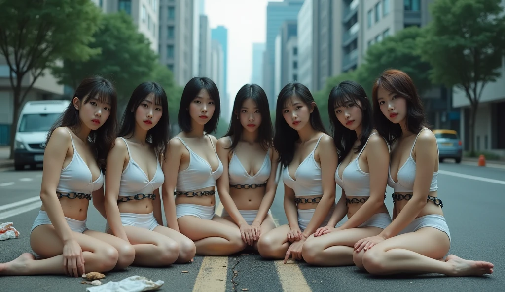 8k resolution, Ultra-realistic, Ultra-detailed, Korean idol, (8 girls:1.1), (6 girls:1.2),(10 girls:1.3),(5 naked girls:1.4),fully naked girls, in mall, spread legs, showing pussy, holding dildo