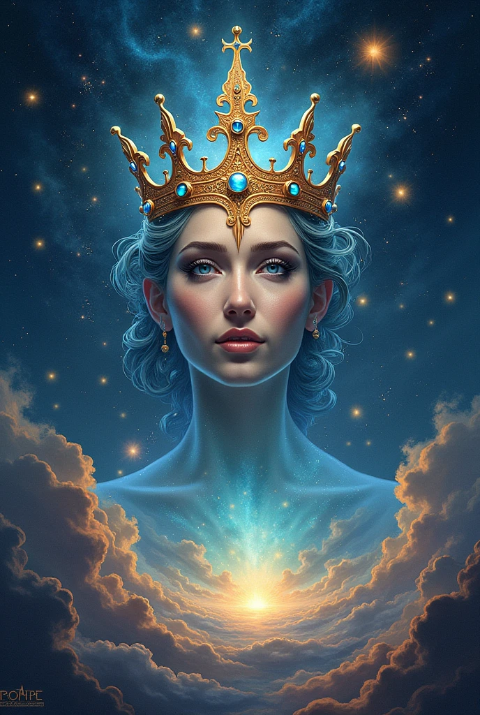 A beautiful glorious woman, eyes wide opened, silk covering breasts, 8K Ultra HD, transluscent crown, the apple crown 8K Ultra HD, ultra-realistic, In the gentle embrace of the tranquil waters, behold a mesmerizing spectacle - the ripples dancing in perfect harmony, converging into the shape of a crown, Each droplet, like a painter's brushstroke, contributes to this exquisite masterpiece of nature's artistry, The crown-shaped pattern shimmers with a mesmerizing radiance, reflecting the sun's golden hues and the azure of the sky above, As the waves gently caress the shore, the crown's form remains fleeting, yet etched forever in the memories of those fortunate enough to witness this enchanting sight, The water's embrace creates a symbol of love and serenity, reminding us of the profound beauty and magic that nature can bestow upon us, by yukisakura, highly detailed,