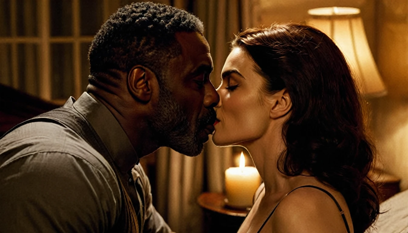 Old man 70 yrs black skin kiss beautiful middle aged woman 