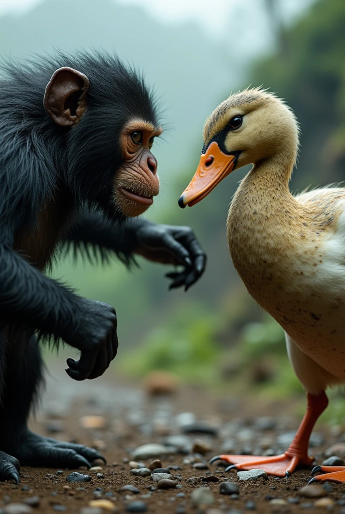 Duck fighting with a monkey