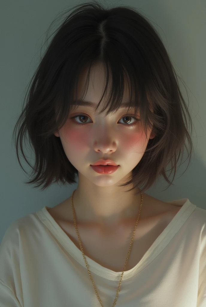 (1 nogizaka girl,15years old face,raw photo,photo realistic:1.5),(best quality, high quality,HDR, highest quality,ultra high resolution,high resolution,high res,ultra high difinition,huge file size,8K,2K wallpaper,8K wallpaper,high quality texture,amazing,an extremely delicate:1.4),one girl, Japanese famous idol,cute face,small face,absurd,ridiculous,incredibly ridiculous,blurry background,(school uniform,short hair,cleavage,no makeup:1.2),medium skin,beautiful skin,detailed skin,black hair,silky hair,black eyes,Japanese nose,5-fingers,(Light Particles, Lens Flare, Luminous Particles: 0.7),looking at viewer,bright lighting,professional lighting,girl