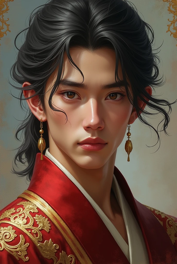 Young and handsome emperor with loose hair