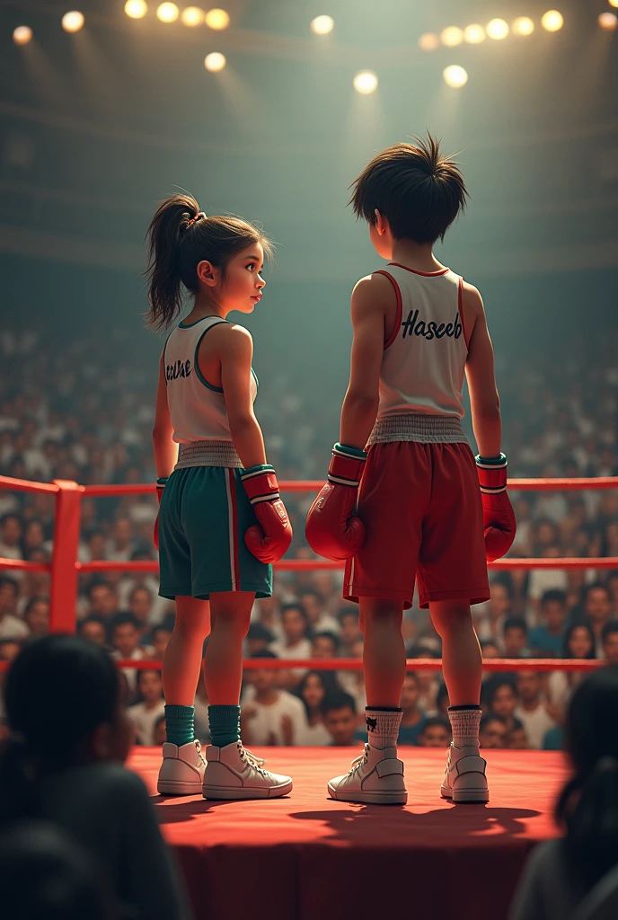 A female boxer has one special feature: she can grow as tall as she wants. She entered a boxing match and made herself three times taller than her own. Her opponent, a man, was scared. The woman is very short, even taller. Her opponent is not a child. The man should not be a woman boxer. She grows so tall that the man reaches her kneecaps. Don&#39;t change characters. When a woman sees a man, she laughs because of his height.