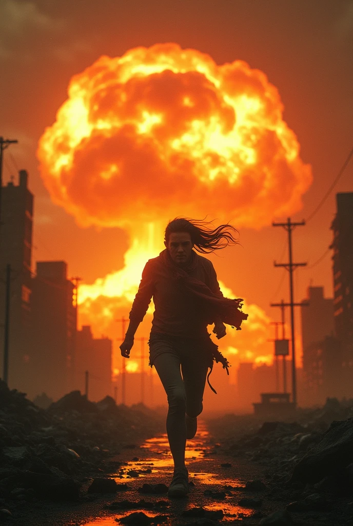 Against a dark red sky filled with wispy black clouds, a 100-foot tall screaming giantess with wild hair and a look of despair on her face stumbles through a burning city.

"No!" the giantess wails, enormous tears streaming down her cheeks as she watches the city crumble and burn around her. Flames lick up the sides of skyscrapers that barely reach the height of her knees.

In the next panel, the giantess falls to her knees, the impact shaking the ground and toppling already damaged buildings. She holds her massive head in her hands, eyes squeezed shut in anguish. Tiny planes zoom around her, unleashing missiles that detonate harmlessly against her skin.

The final panel shows the giantess surrounded by the smoldering ruins of the city, shoulders slumped in defeat. Fighter jets continue their fruitless assault in the distance. A small dog walks into the frame, gazing up and cocking its head curiously at the weeping giantess. The sky glows red with the fires of the apocalypse, the giantess' cries echoing across the wasteland.