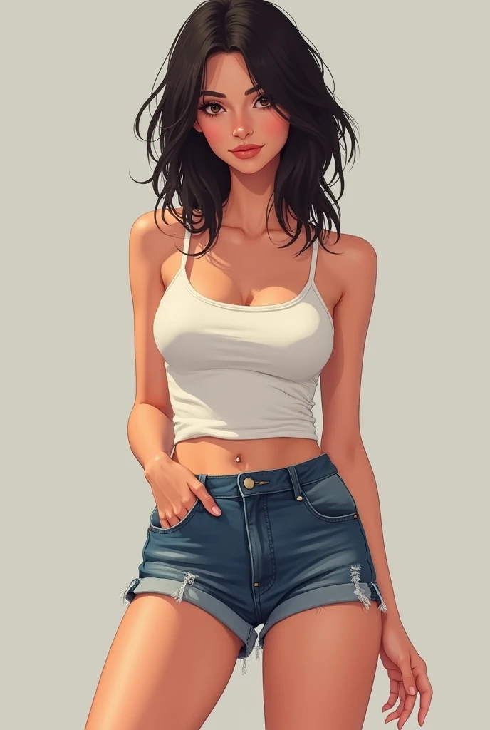 Sexy Asian anime girl big breasts and ass model body bra and tight jeans