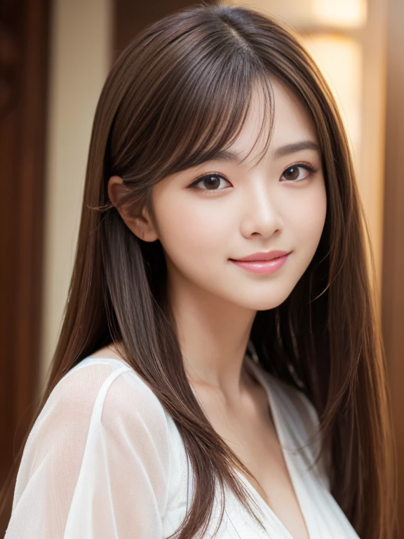 (Highest quality, 32k, High resolution, masterpiece:1.5, ), Memorable photos in abstract style, ((In a swirl of fantastic pastel colors and soft light)), Evokes a sense of calming serenity and elusive beauty, Very rich emotional expression, Have a rich imagination, Cute Japanese Girl, Full Body Shot, Hunchback, Very beautiful face, Magic big eye, A kind smile, Motherhood and generosity, Overflowing affection, ((Shiny brown hair)), Beautifully styled silky medium-long hair, Asymmetrical bangs, Hair between the eyes, transparent, soft, White skin, skinny, Neat, Thin eyebrows, double eyelid, Pale pink lips detail, ((Full nudity)), High resolutionの完璧な鎖骨, High resolutionの美しい胸元, Slender body with ample breasts, High resolutionの美しい太もも, Thin pubic hair, Beautiful Vagina,Clearly visible anus, Bedroom, Soft sunlight, Professional Lighting, Professional Photographer, Professional models,mysterious、Sit on a chair with your legs spread