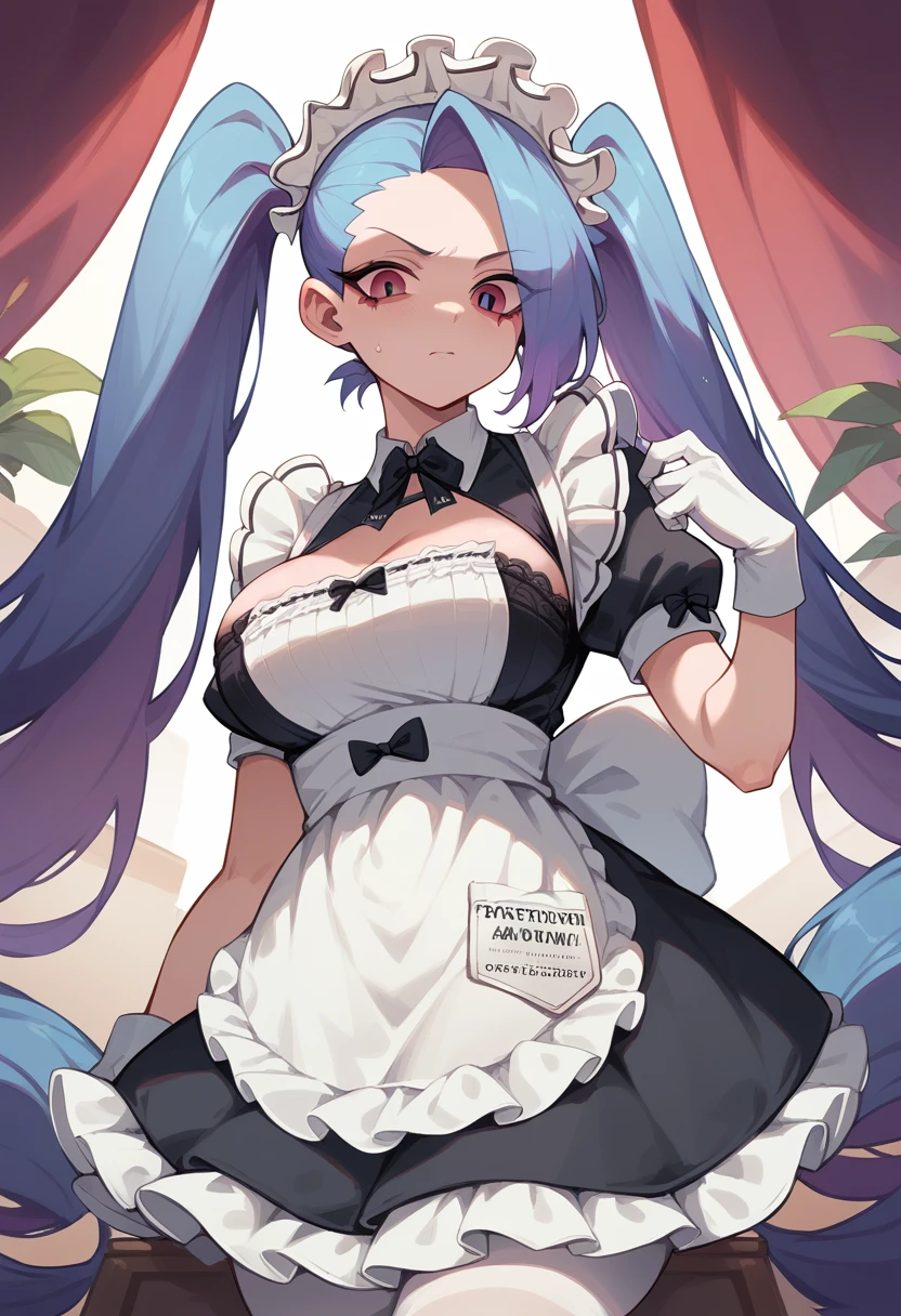 privacy, big breastes, twintails, Blue yonder hair, maid