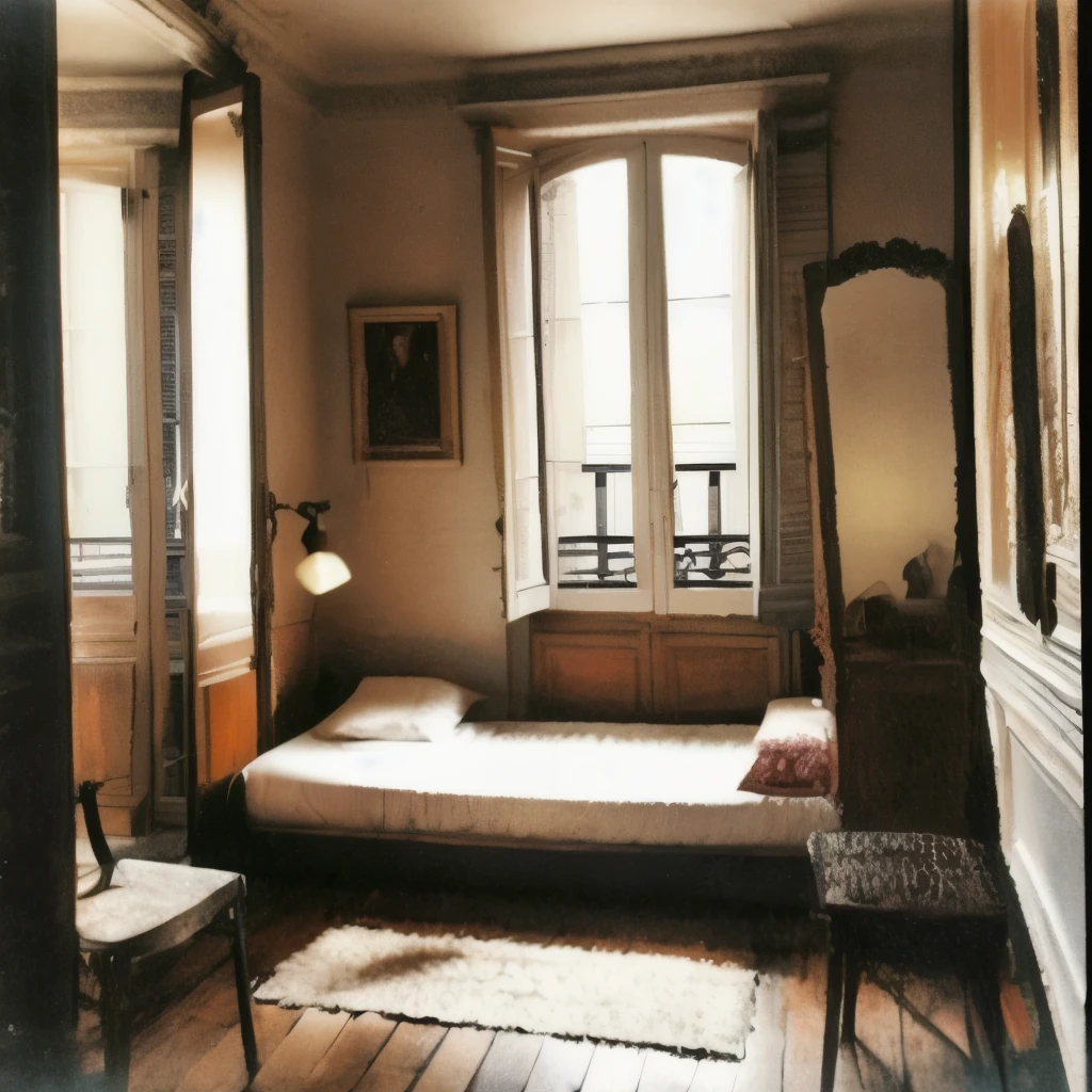 Paris around 1900、Cheap Apartment、A simple interior、Small bed