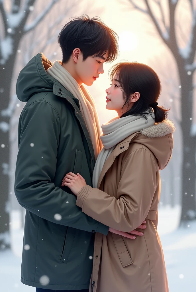 (tmasterpiece，8K,Best quality,A high resolution,ultra - detailed,ultra-realistic realism),(beautiful big snowflakes:1.4),(Best quality at best,4K,8K,A high resolution,tmasterpiece:1.2),ultra - detailed,(realistically:1.37),A world covered with ice and snow，I walk side by side with you。Hand in hand，Footprints in the snow，Make great memories。snowflakes falling，like a dream，Our laughter echoes in the cold。love in the snow，pure and warm，Let our hearts be tightly connected，Never separate。