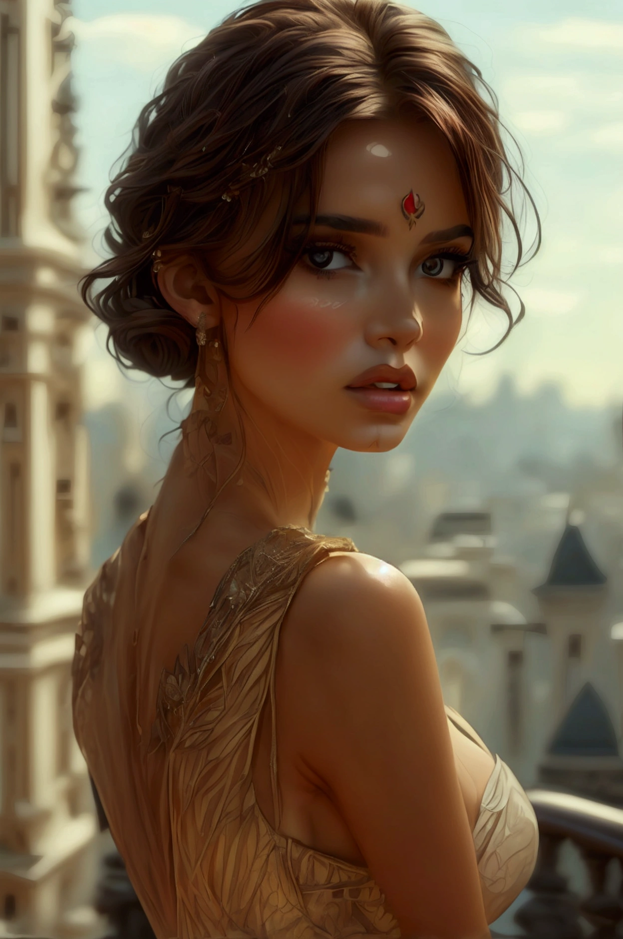 ((Best Quality, 8k, masterpiece :1.3)), whole body, sharp focus :1.2, A pretty woman with a perfect figure. :1.4, slim abs :1.2, ((Dark brown hair, big breasts :1.2)), sleeveless dress :1.1, (Night view of the city, modern balcony :1.1), Very detailed face and skin texture., detailed eyes, double eyelid