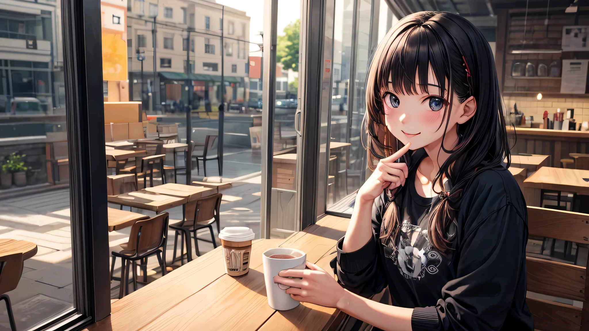 (Original photo, Highest quality), 1 girl,  Naoha Kiritani, Natural light, Upper Body, Cafe, smile,
Sathosh Khan&#39;s art style