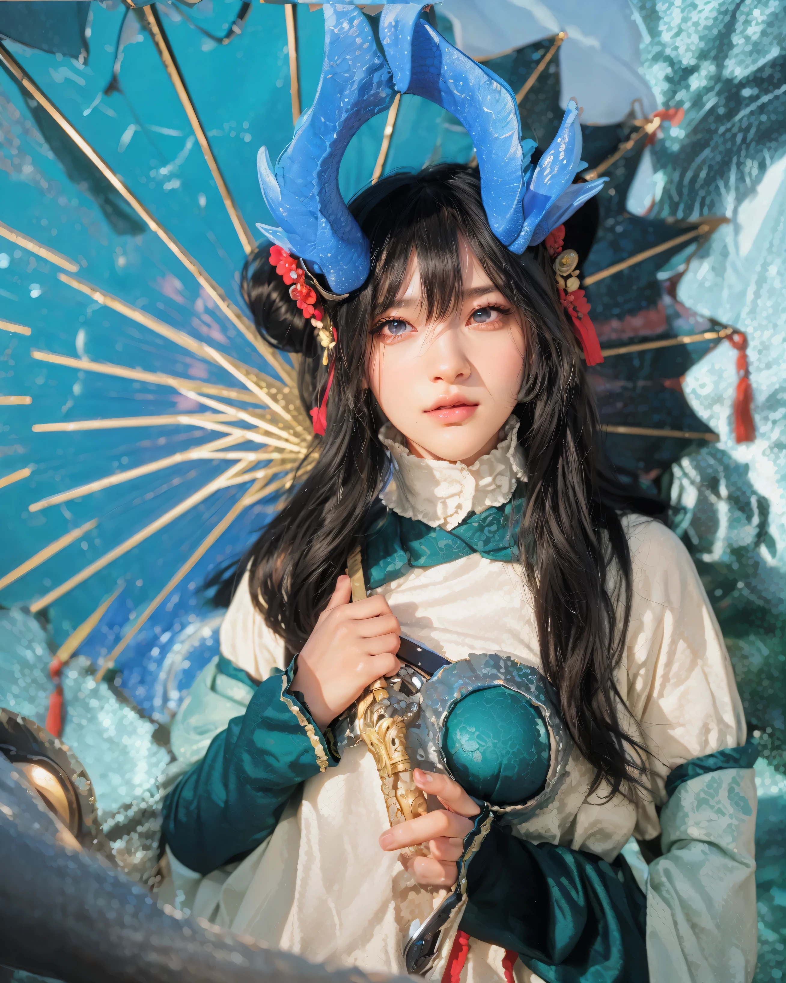 ( IMBIBITOR LUNAE_HONKAI STAR RAIL),((realistic, photorealistic)),(highlight hair)), Light reflection, (( HD )),((upper body)), (((best quality, masterpiece))), (masterpiece) (best quality) (detail) (8k) (HDR) (wallpaper) (cinematic lighting) (sharp focuasterpiece, best quality: 1.1), Real life adaption of this character, realistic outfit, realistic shadow, realistic light, realism, hyper realistic, realistic background,realistic hair,(photorealistic:1.2), (masterpiece: 1.2), (best quality: 1.3), (clear details: 1.3), ((((ultra-detailed)))), ((detailed eyes)), (extremely detailed face:1.4), (highly detailed eyelash:1.6), Japanese moon sky background,icebergrealistic Dragon,1boy, black_hair, chinese_clothes, clothing_cutout, male_focus, pointy_ears, solo, long_hair, blue_eyes, hair_between_eyes, bare_shoulders, jewelry, closed_mouth, upper_body, ahoge, multicolored_hair, horns, dragon_horns, tassel_earrings, dragon_boy
yinyuejun\(character\),dragon1\(features\),blurred background,woods,backlight,river,spray,one hand up,floating on the surface of the water,vast starry sky,Vortex ball, glow effect