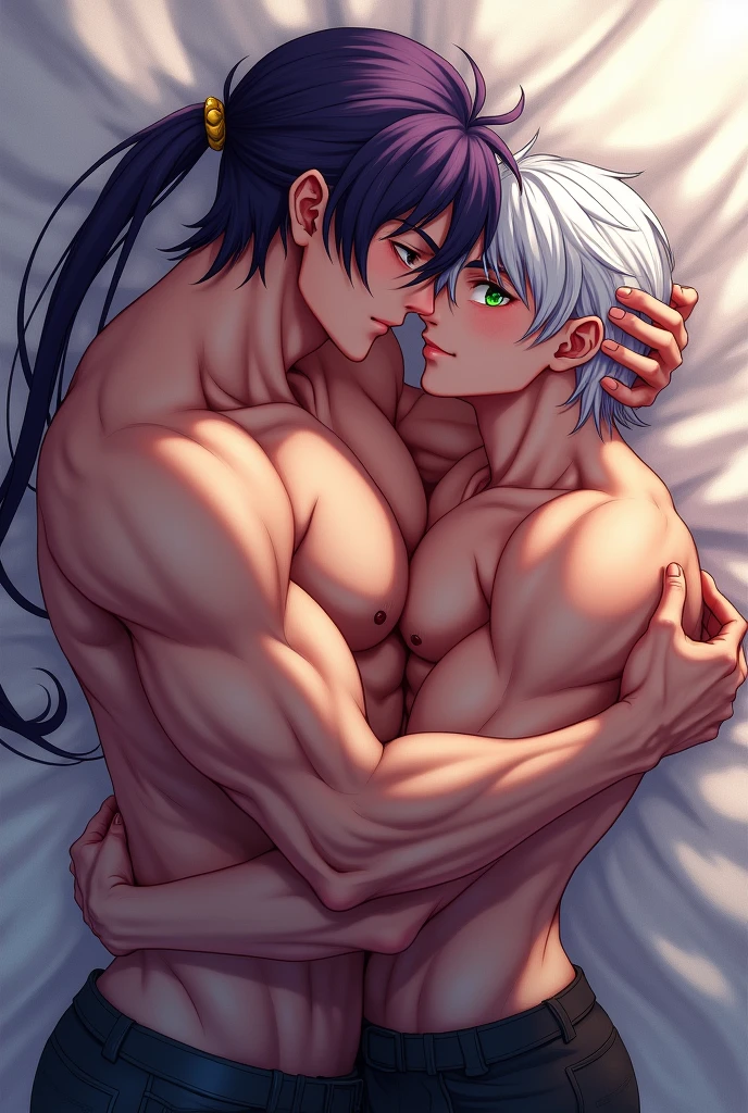 beautiful eyes,{best quality}, {very aesthetic}, {ultra-detailed}, {best illustration}, {{2boys:1.3}}, beautiful eyes,bl, Boys love,Boy has anal sex with muscular man,(Fox ears),open mouth,((otoko no ko)),(silver long hair),nsfw,anal sex,Fully nude,pale skin,r, cum in ass,bukkake,Medically correct human body,flat chest,all fours,aroused,