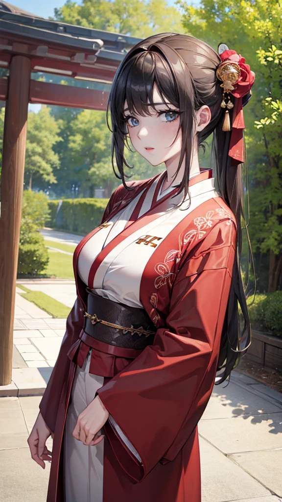long dark hair / big tits / brown eye / pink cute japanese outfit