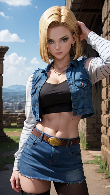 Android 18, athletic body, pose sensual, muscle girl, breasts big ...